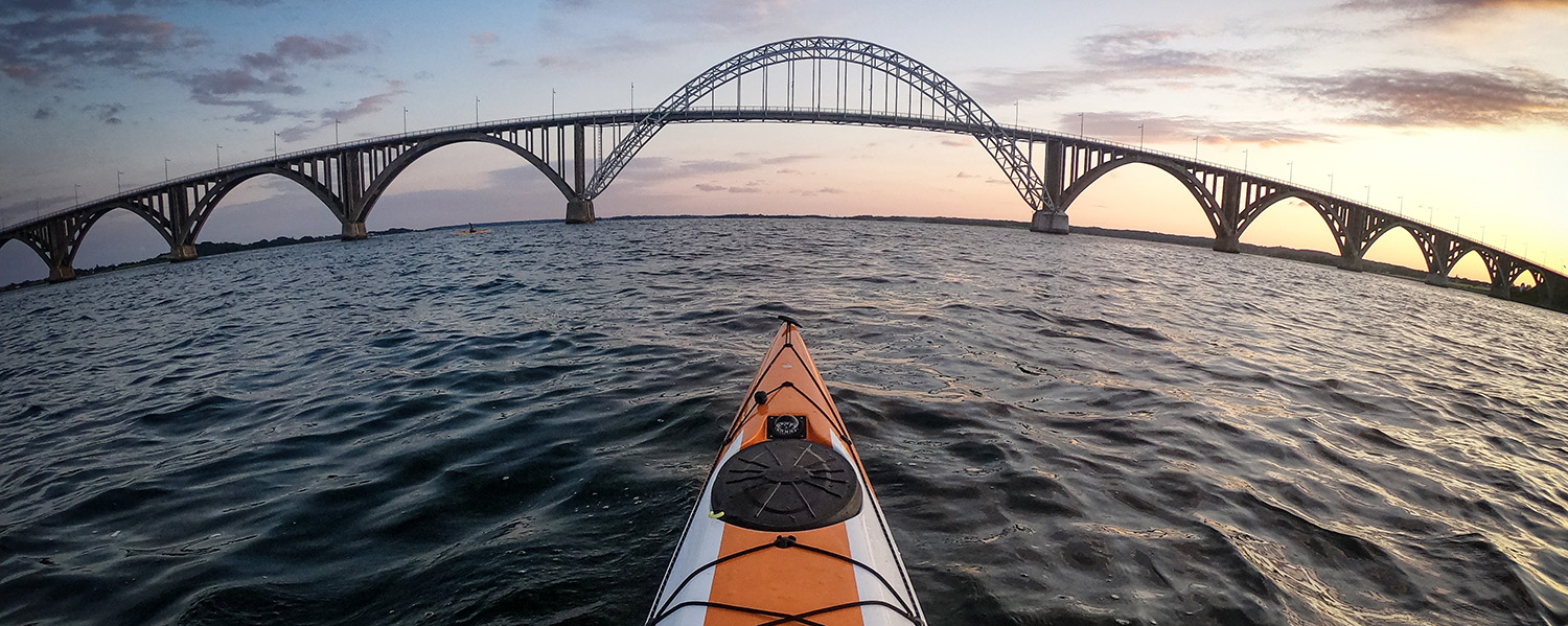 Denmark is known for it's bridges, jacob Bols is kayaking near Queen Alexandrine’s Bridge.